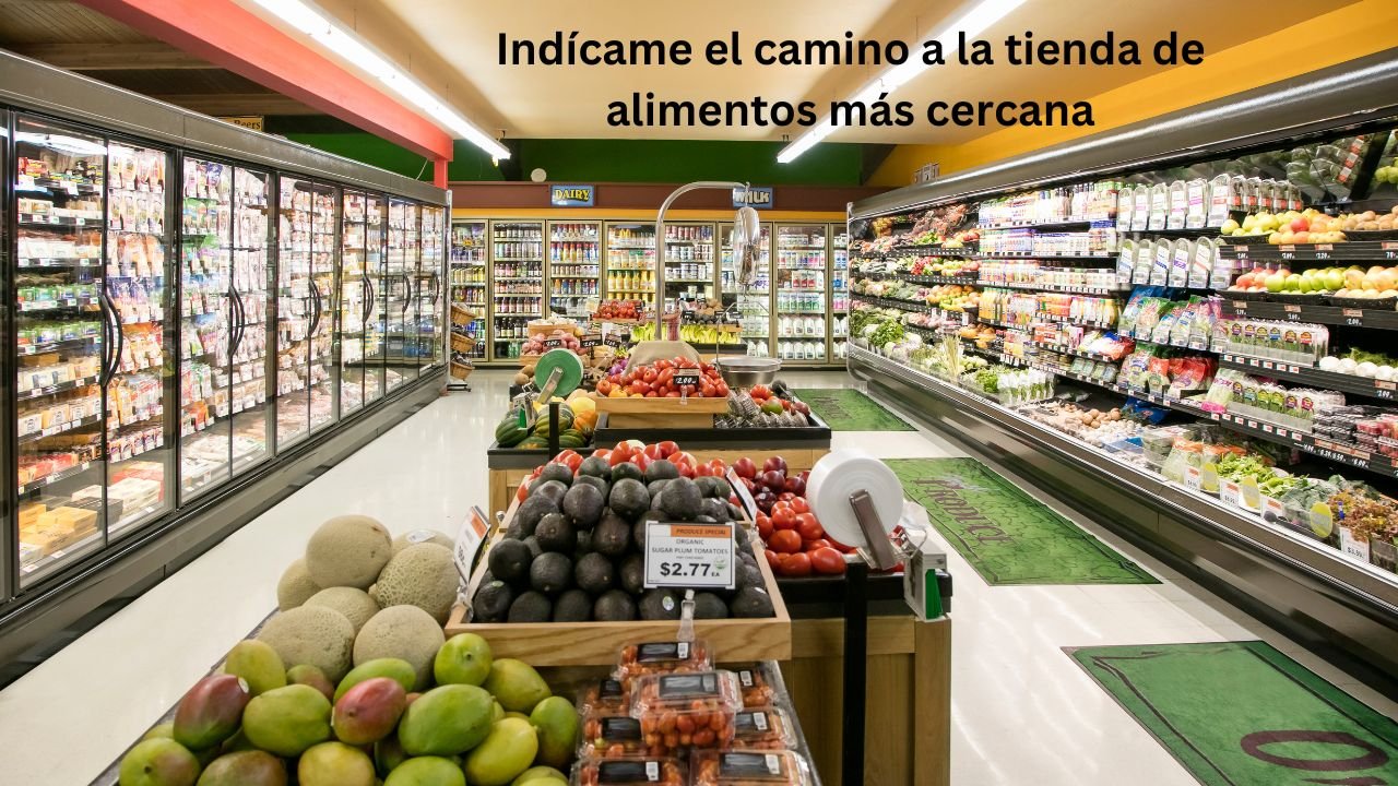 Indícame el camino a la tienda de alimentos más cercana